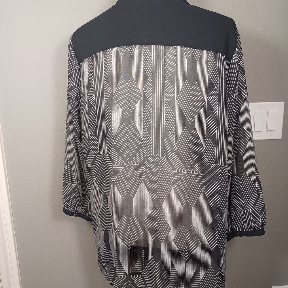 Coldwater Creek Black & White Geometric Sheer Blouse - Picture 3 of 5